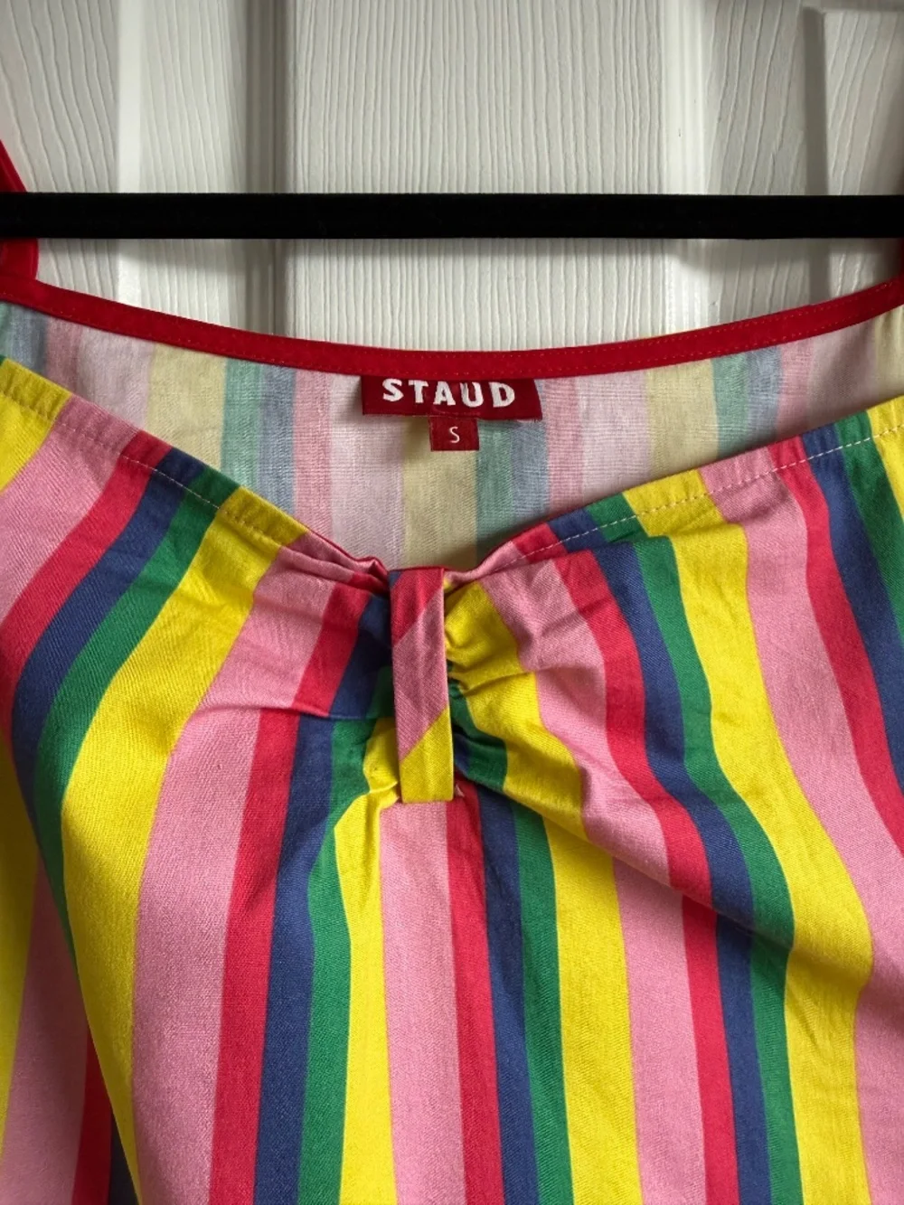 STAUD Rainbow Stripe Ruby Cold Shoulder Puff Sleeve Top Size S